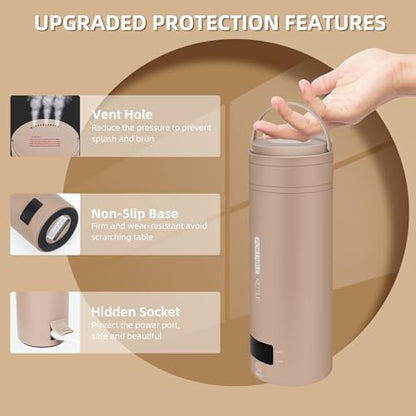 Travel Electric Kettle Portable Small Mini Tea Coffee Kettle Water Boiler, Water Heater with 4 Temperature Control,304 Stainless Steel with Auto Shut-Off & Boil Dry Protection, BPA-Free (Khaki) - color: Khaki