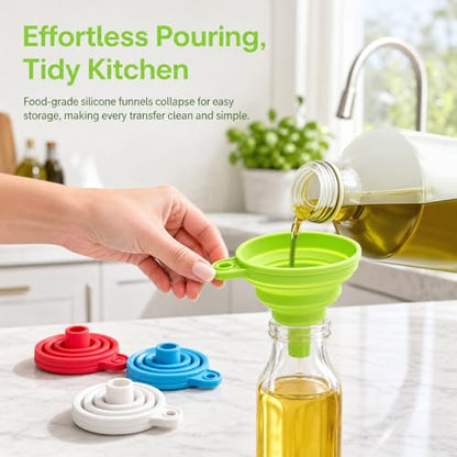Foldable Silicone Funnel Set (4 Colors) – Collapsible Small & Large Funnels for Kitchen, Water Bottles & Liquid Transfer – Food Grade (1.5cm Caliber) - color: 4PCS-Mixed colors