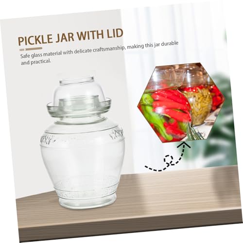 DECHOUS Glass Pickle Jar Set 5lb with Airtight Water Seal Lid, Thickened Glass Sauerkraut Fermentation Crock for Household Food Storage, Includes Inner Lid, Brush, and Tongs for Kitchen