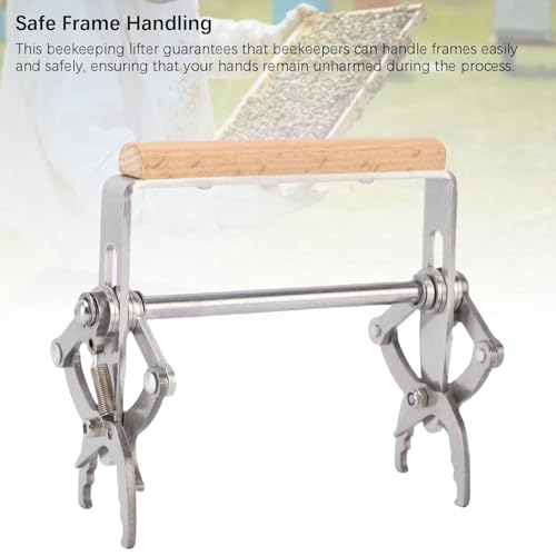 Fdit Beehive Frame Gripper, Beekeeping Gripper Tool with Ergonomic Wooden Handle, Portable Beekeeping Tool for Inspection and Honey Harvesting