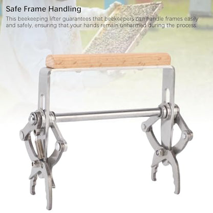 Fdit Beehive Frame Gripper, Beekeeping Gripper Tool with Ergonomic Wooden Handle, Portable Beekeeping Tool for Inspection and Honey Harvesting