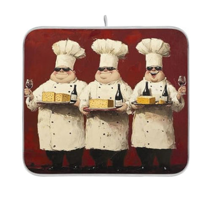 Chefs Cheese Wine Red Dish Drying Mat for Kitchen Counter with Absorbent Quick Dry Slip Resistant Dish Drying Pad for Sink Draining Racks Coffee Bar, 16 x 18 Inches
