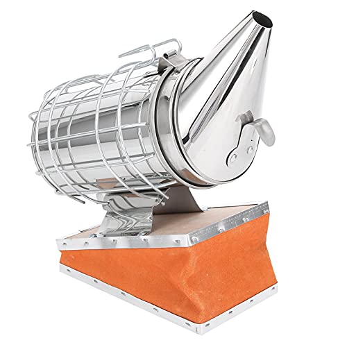 CDQL Stainless Steel Beekeeping Smoker, Large Pro Bee Smoker with Red Cowhide Smoke Storage Part, Mounting Hook, Easy to Carry and Store, Beekeeping Equipment for Beekeeper