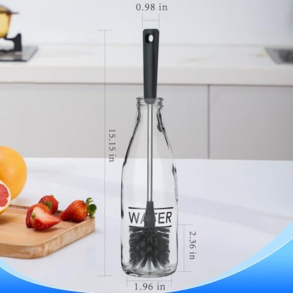 Long Bottle Brush, 15.15 in Bendable Cleaner Brushes for Cleaning Neck Beer Bottles, Wine, Baby Bottles, Water Bottles, Tumblers, Flask, Bird Feeder, Vase, Pipes and Brewing Supplies Black/1Pack - color: Black and White