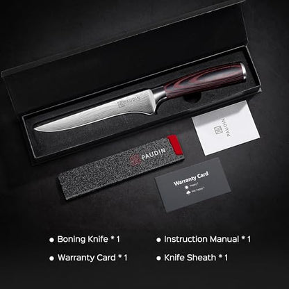 PAUDIN Boning Knife 6 Inch, Super Sharp Fillet Knife, German High Carbon Stainless Steel Deboning Knives, Professional Boning Knives for Meat Poultry Chicken, Pakkawood Handle with Gift Box - style: 6'' Boning Knife