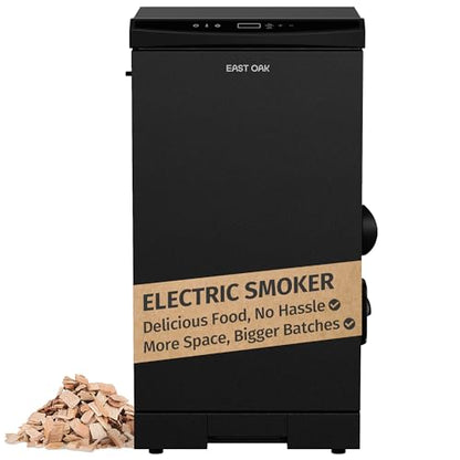 EAST OAK 30" Electric Smoker for Outdoors | Up to 6× Longer Smokes on a Single Load | Side Chip Loader for Uninterrupted Smoking | Bigger Batches with 725 sq in Cooking Area - color: Black – Standard