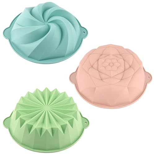 HUAKENER 3 Pcs Flower Shape Cake Molds, Nonstick Silicone Cake Molds for Jello Cakes, Cheese Cakes, Strawberry Shortcake, Brownie Tart Pie - size: Heart