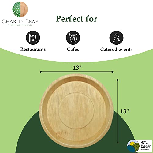 Charity Leaf Disposable Palm Leaf 13" Deep Round Trays (100 pieces) Bamboo Like Serving Platters, Disposable Boards, Eco-Friendly Dinnerware For Weddings, Catering, Events - color: 100, size: 13" Round Deep