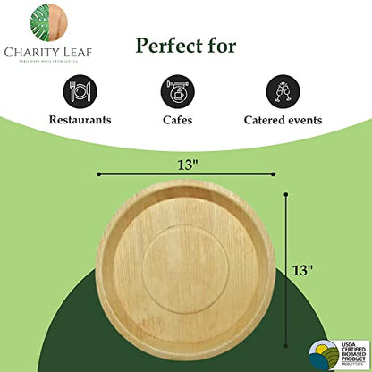 Charity Leaf Disposable Palm Leaf 13" Deep Round Trays (100 pieces) Bamboo Like Serving Platters, Disposable Boards, Eco-Friendly Dinnerware For Weddings, Catering, Events - color: 100, size: 13" Round Deep