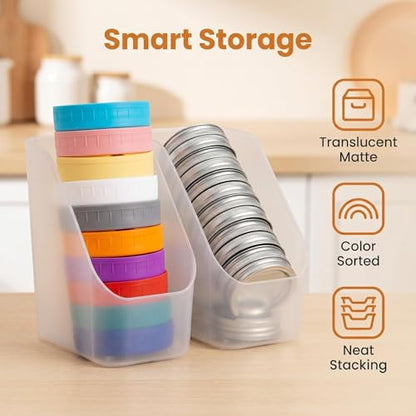 2 Pcs Mason Jar Lid Organizer & Holder, Low Profile Canning Jar Lid Storage Rack Fit Wide & Regular Mouth, Transparent Kitchen Storage Box Countertop Organizer