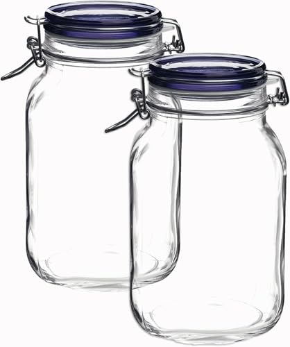 Bormioli Rocco Fido Collection, 2 Pack, 67.75 Oz. Food Storage Glass Jars, Airtight Rubber Seal & Glass Lid, With Stainless Wire Clamp,Made In Italy. - size: 67.75 oz