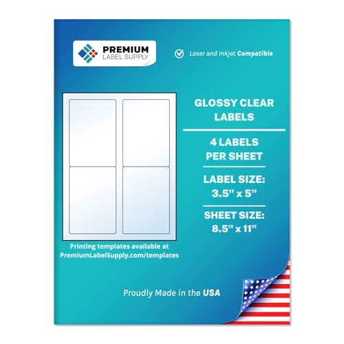 Premium Label Supply Glossy Clear Labels – 3.5" x 5" – Laser/Inkjet Compatible – (4 per Sheet), 1000 Sheets – 4,000 Total Adhesive Labels - size: 4000 Labels