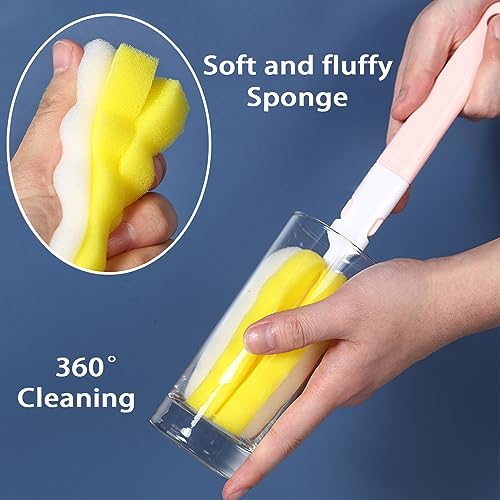 4PCS Baby Bottle Brush Set - Milk Bottle & Nipple Cleaner with 4 Detachable Portable Scrubber Brushes - color: 4 Yellow Brush+4 Nipple Brush