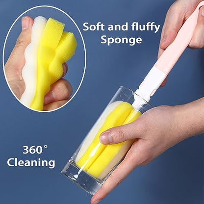 INVODA 4PCS Bottle Brush Long Handle Cup Cleaner Brush Sponge Bottle Scrubber Detachable Handle Portable Sponge Cleaning Brush for Baby Bottle Dishwashing Kitchen Clean Glasses Mugs (4 PCS) - color: Yellow Sponge Brush 4pcs