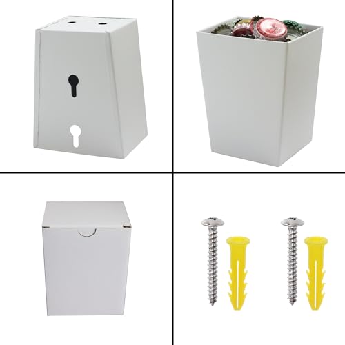 White Bottle Cap Catcher Wall-Mounted 3-1/2" Stainless Steel Cola Beer Top Bucket with Drain Opening Screw in Wood Post Fridge - color: White