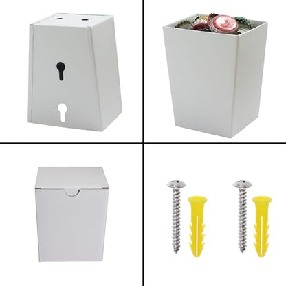 White Bottle Cap Catcher Wall-Mounted 3-1/2" Stainless Steel Cola Beer Top Bucket with Drain Opening Screw in Wood Post Fridge - color: White