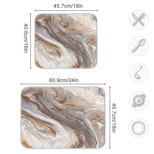 Brown Grey Marble Dish Drying Mat Absorbent Microfiber Dish Drying Pad Drainer Mats for Kitchen Counter 18 x 24 In - size: 18x24in