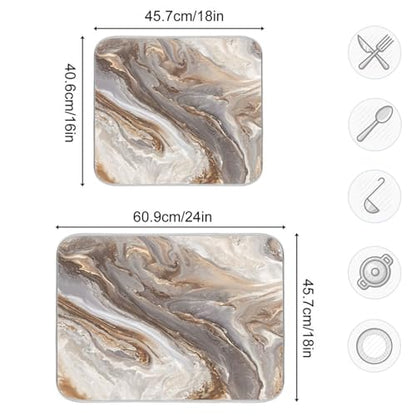 Brown Grey Marble Dish Drying Mat Absorbent Microfiber Dish Drying Pad Drainer Mats for Kitchen Counter 18 x 24 In - size: 18x24in