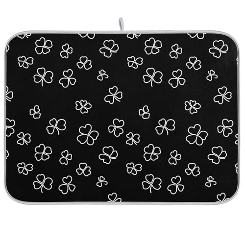 Clover Line Dish Drying Mat for Kitchen Counter Kitchen Drying Mat Dish Rack Mat Dish Drainer Pad Microfiber Absorbent Washable Drying Pad for Countertop 16 x 18 - color: Clover Line, size: 18'' x 24''