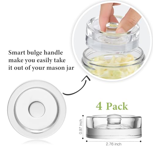 MFacoy 4-Pack of Fermentation Glass Weights with Easy Grip Handle for Great Wide Mouth Canning Mason Jars, Pickling Sourkrout Kraut Glass Weight Fermentation Kit with Easy Grip Handle, Dishwasher Safe