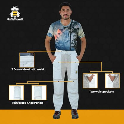 BeeProGear Sting-Proof Beekeeping Pants for Men & Women, Ventilated 3-Layer Mesh Pants with Tool Pockets & Carry Bag - color: White, size: 4X-Large