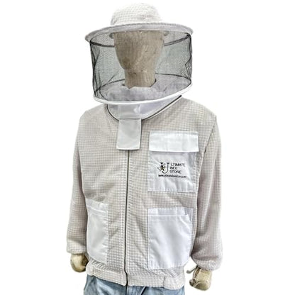 Highly Ventilated Beekeepers 3 Layer Premium Jacket - Fully Protective Apiarist Gear for Men & Women With Pair of Gloves (White Round Veil, XL) - color: White Round Veil, size: X-Large