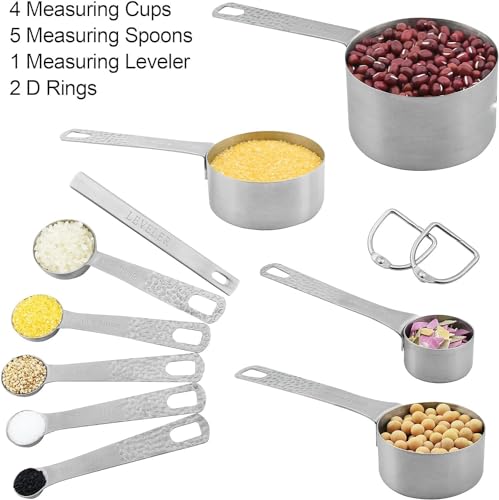 Measuring Cups and Spoons Set, 10 Piece Measuring Cup Set, 18/8 Stainless Steel Measuring Cups Spoons & Leveler, Baking Measure Cups, Kitchen Measurement Cups, Kitchen Gadgets for Cooking - color: Siliver