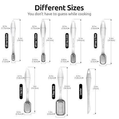 U-Taste Narrow Square Measuring Spoons: 18/8 Stainless Steel Kitchen Measure Teaspoon Tablespoon with Leveler, Polygon Rectangular Metal Jar Scoop for Baking Cooking, Coffee, Spice, Powder (Set of 7) - size: M-6+1 pcs (square)
