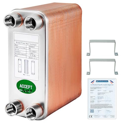 BestEquip Heat Exchanger 3"x7.5" 60 Plates Brazed Plate Heat Exchanger 316L 1/2" BSP FPT Heat Exchanger EATB12 Beer Wort Chiller for Hydronic Heating - size: 60