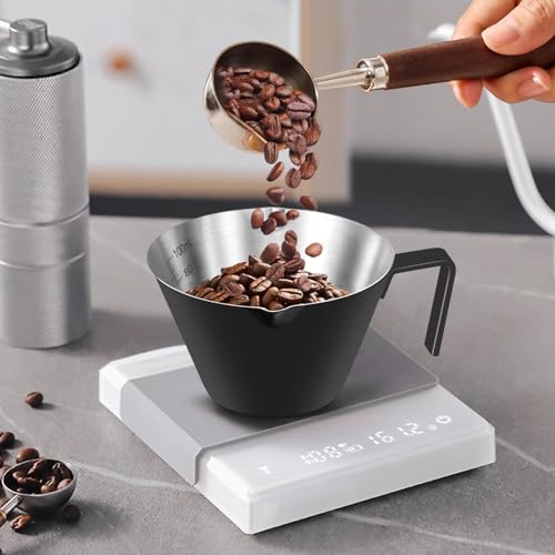 2 Pcs Espresso Cups with Handle, Double Spout Metal Measuring Cup with Dual Scale, Stainless Steel Espresso Shot Cup with V-Shaped Mouth, 3.4oz/100ml(White) - color: 06_ White 2pc