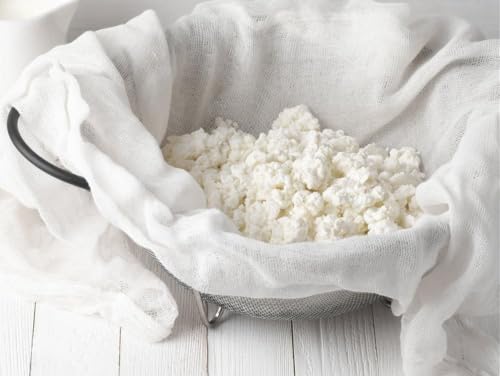 Muslin Cheesecloth, Reusable Cotton Fabric for Straining, Food Grade, White 100% Unbleached Muslin Cheesecloth – Cheese Making, Yogurt Cooking, Baking (White) (40X40, 5, PACK)