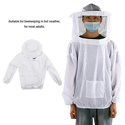 Beekeeping Tools Suits,Breathable Adult Anti Bee Veil Suit Beekeeping Protective Clothing Beekeeper Protective Outfit Upper Body Beekeeping Jacket with Veil Hood Ventilated (White) - color: White