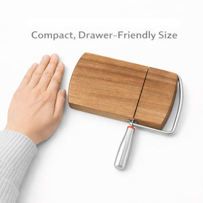 Cheese Slicer with Acacia Wood Board and Stainless Blade | Acacia wood base, stainless steel blade, for block cheese, butter, deli meat and charcuterie serving.