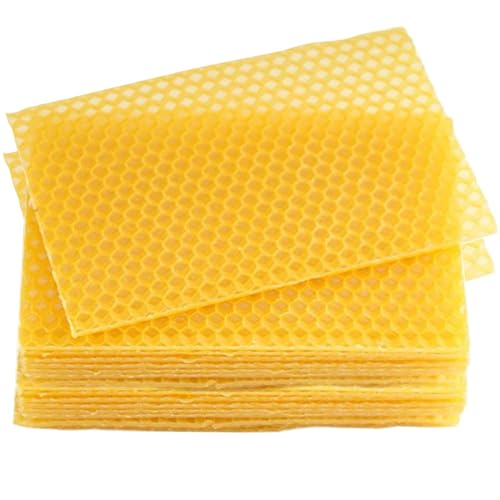Beeswax Sheets 30Pcs Beeswax Foundation Sheets 5.2x3.5'' Wax Foundation for Bee Frames Natural Honeycomb Sheets Beeswax Sheets for Candle Making Beekeeping Supplies Bottom Boards