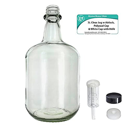 Home Brew Ohio 3L Jug Flint - White Cap with Hole, Econo Three-Piece Airlock, and Polyseal Cap