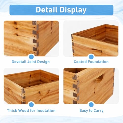 10 Frame Deep Beehive Box, Deep Brood Box Dipped in Beeswax, Wax Coated Beehive Box for Beginner Beekeeper, Screws Included, Unassembled (No Frames or Foundations),