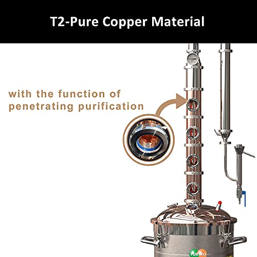 YUEWO 110V Electric 304 Stainless Steel Alcohol Distiller Flute Reflux Column Still with Sight Glasses Wine Making Kit for DIY Whisky Wine Brandy Gin - size: 65Liters/17Gal-Copper