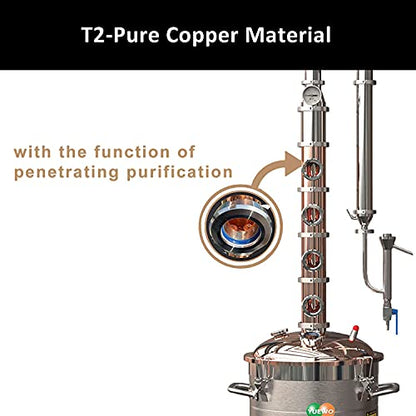 YUEWO 110V Electric 304 Stainless Steel Alcohol Distiller Flute Reflux Column Still with Sight Glasses Wine Making Kit for DIY Whisky Wine Brandy Gin - size: 65Liters/17Gal-Copper