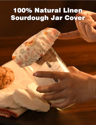 100% Linen Jar Covers, Chick Design 5pcs Cloth Covers for Sourdough Starter Jars with Diameter of 3-4 Inch - color: Yellow