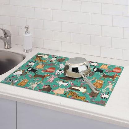 Cat Dish Drying Mat For Kitchen Microfiber Drying Mats Absorbent Reversible Dish Pad Draining Mats For Countertop Coffee Mats 18x24 Inch - color: Cat