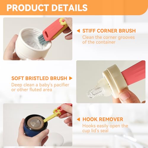 3 in 1 Cup Lid Gap Cleaning Brush Set, Multifunctional Bottle Clean-ing Brush, Cup Lid Gap Cleaner, Home Kitchen Crevice Cleaning Brush Tools (Red) - color: Red