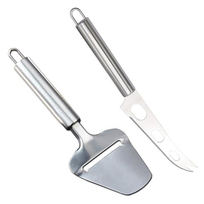 Cheese Slicer and Knife Set 2 pcs: Quality Stainless Steel Cheese Knife Set & Cutter for Perfect Cuts - Ideal for Charcuterie Boards & Cheese Lovers! (silver)