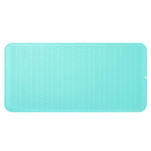 MicoYang Silicone Dish Drying Mat for Multiple Usage,Easy clean,Eco-friendly,Heat-resistant Silicone Mat for Kitchen Counter or Sink,Refrigerator or Drawer Liner Mint 5XL 36inches x 18inches - color: Mint, size: 36"L x 18"W