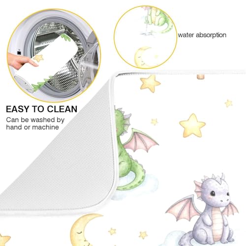 Cartoon Dragons Tree Star Dish Drying Mat for Kitchen Counter Super Absorbent Draining Mat with Non-slip Backed Sink Tray Mat for Sinks Countertops Draining Racks Dish Bottles Cups Bowl