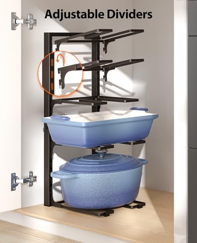 ORDORA Pots and Pans Organizer under Cabinet, 20.8" Height Heavy Duty 120LBS Pots Pans Organizer Rack for Cabinet 8-Tier Adjustable for Big Stockpots, Dutch Oven, Cast-iron Pan, Heavy Cookware, Bronze - style: L-21"H-HeavyDuty-Bronze