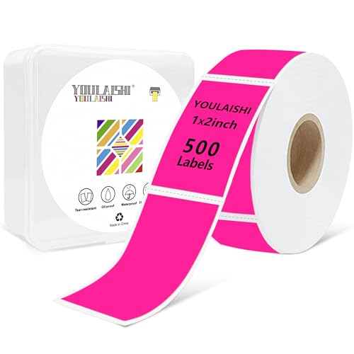 1X2 inch Label Stickers Roll for Thermal Printer 500PCS Colored Removable Freezer Labels Waterproof Blank Sticker Labels to Write on for Food Containers and Jars, Fluorescent Pink - color: Fluorescent Pink