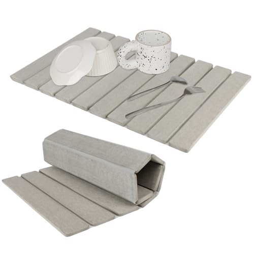 Large Stone Dish Drying Mat for Kitchen Counter, Eco-friendly, Instant Drying Pad,Diatomaceous Earth Water Absorbing Mat, Foldable and Super Absorbent Dish Drying Stone Mat, 24"×16", Warm Gray - color: Warm Gray, size: 23.2" x 15.4"