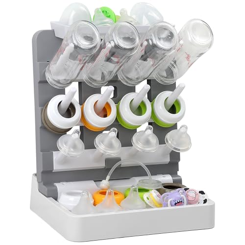 Baby Bottle Drying Rack, Vertical Standing Bottle Dryer Rack Holder-Space Saving Baby Bottle Drying Rack for Countertop-Holds Up to 12 Baby Bottles & Cup