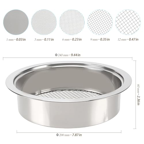 5-in-1 Garden Soil Sifter with 5 pcs (1,3,6,9,12mm) Sieve Meshes and Shovel, Stainless Steel Mesh Sifter for Sand Sifting, Compost Processing, Potting Mix
