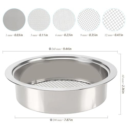 5-in-1 Garden Soil Sifter with 5 pcs (1,3,6,9,12mm) Sieve Meshes and Shovel, Stainless Steel Mesh Sifter for Sand Sifting, Compost Processing, Potting Mix